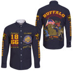 Big Boy Buffalo Soldiers Long Sleeve Button Shirt Blue - African Pride