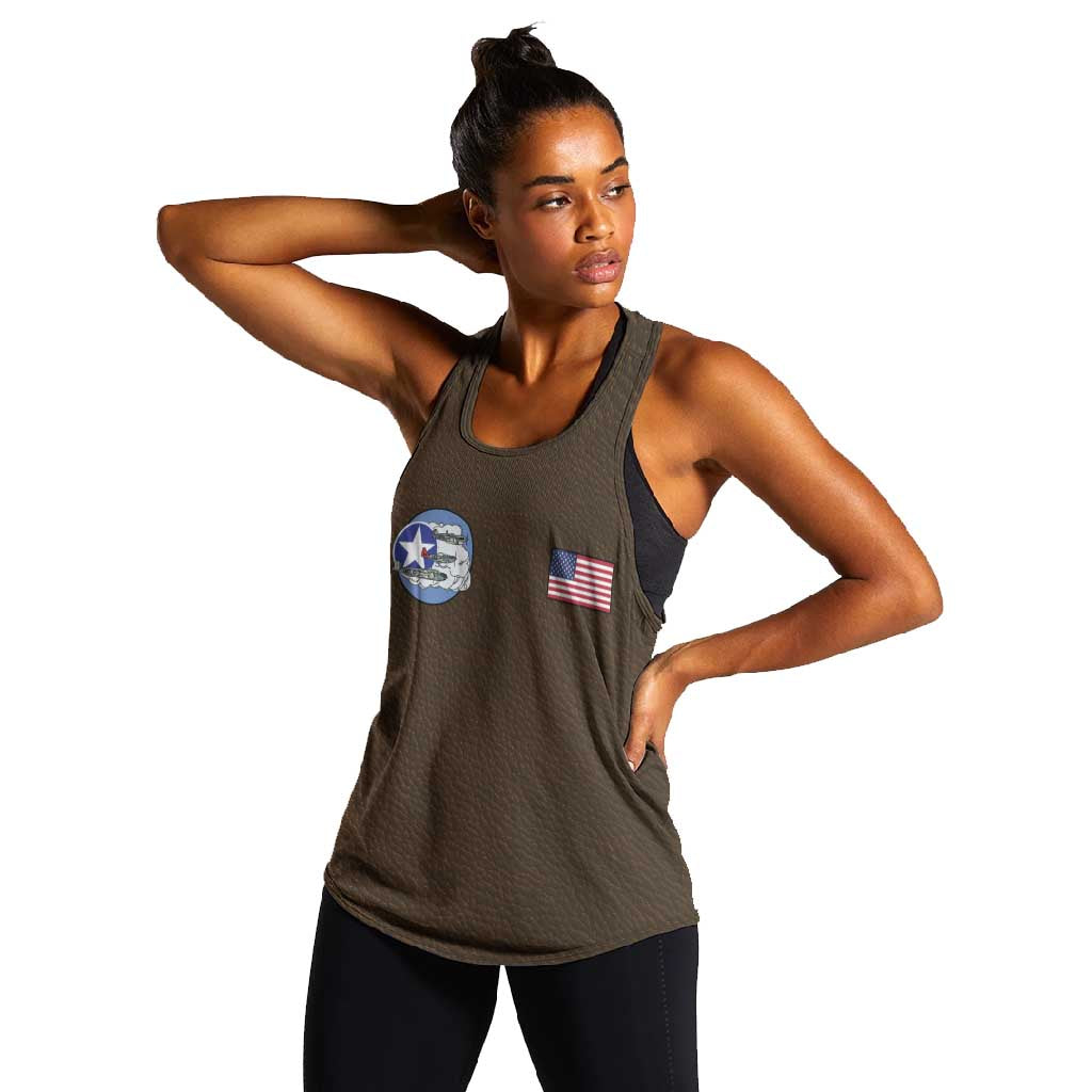 African American Aviators WWII Women Racerback Tank Tuskegee Red Tails Airmen Brown Leather Pattern - African Pride