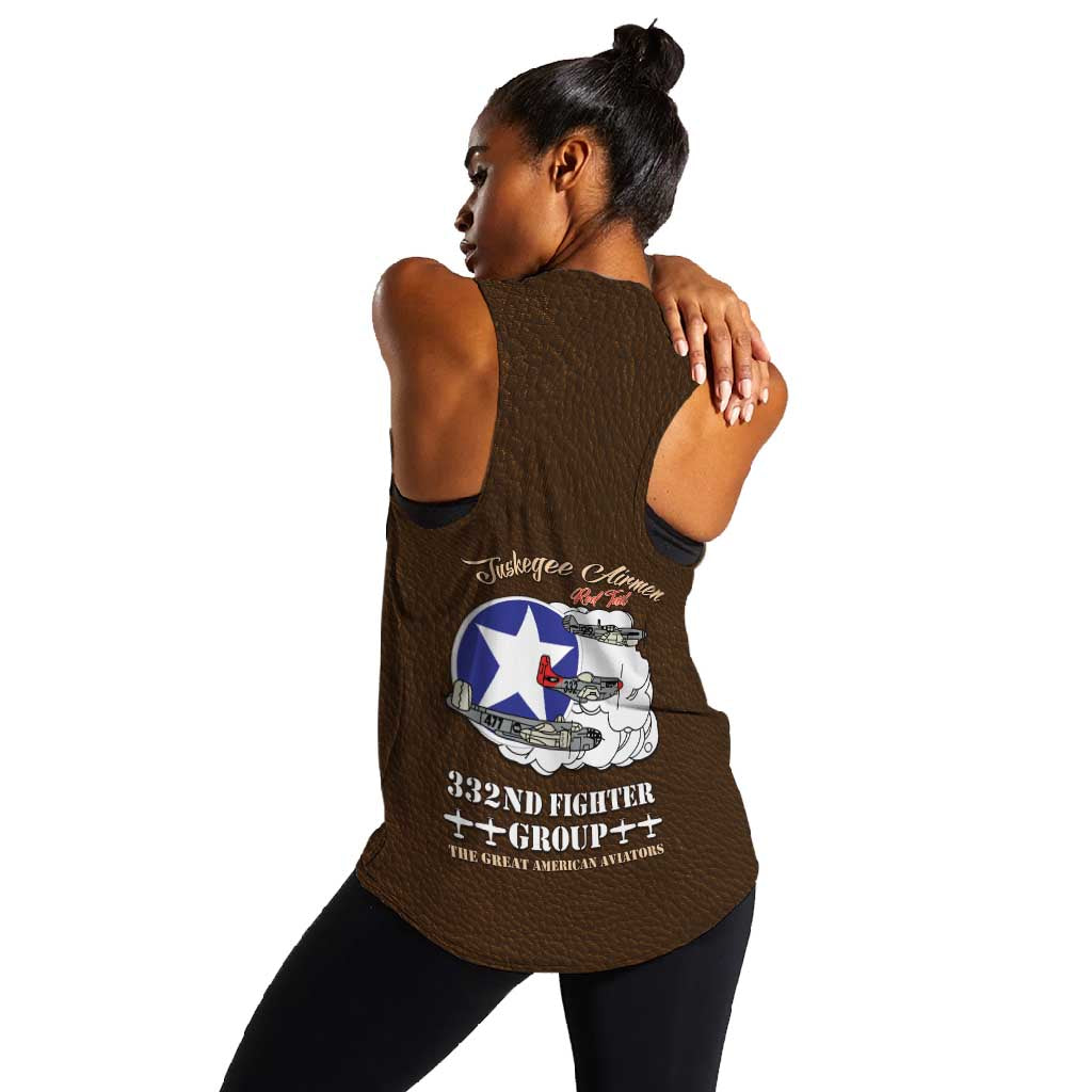 African American Aviators WWII Women Racerback Tank Tuskegee Red Tails Airmen Brown Leather Pattern - African Pride