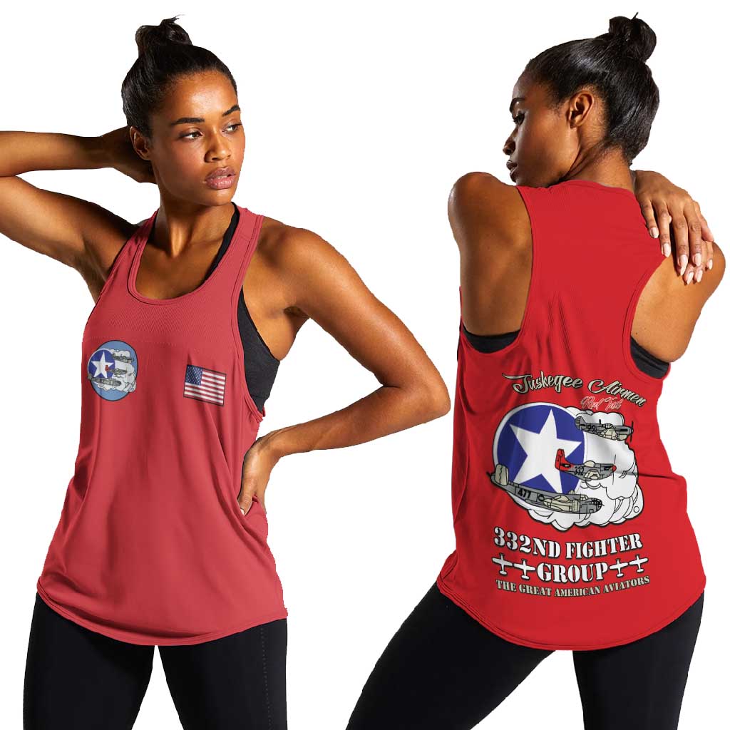 African American Aviators WWII Women Racerback Tank Tuskegee Red Tails Airmen Red - African Pride