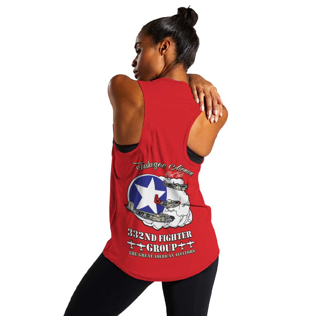 African American Aviators WWII Women Racerback Tank Tuskegee Red Tails Airmen Red - African Pride