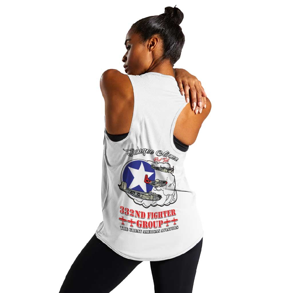 African American Aviators WWII Women Racerback Tank Tuskegee Red Tails Airmen White - African Pride