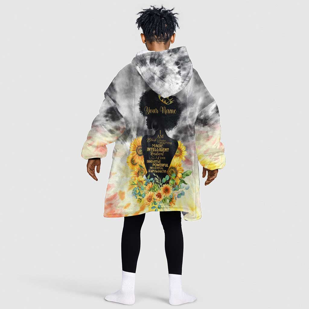 Vintage Flowers - I Am Black Queen KId Wearable Blanket Hoodie