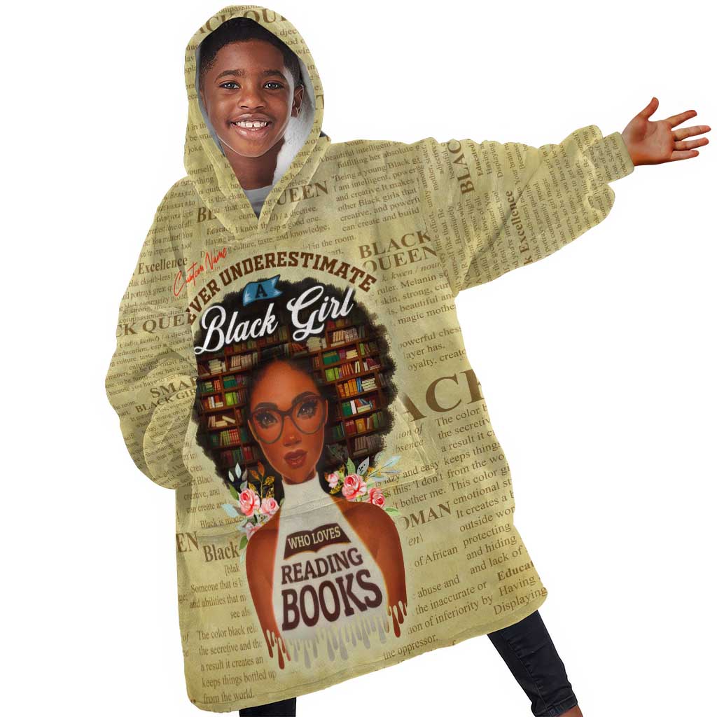 Personalized Black Girl African KId Wearable Blanket Hoodie Never Underestimate A Book Lover
