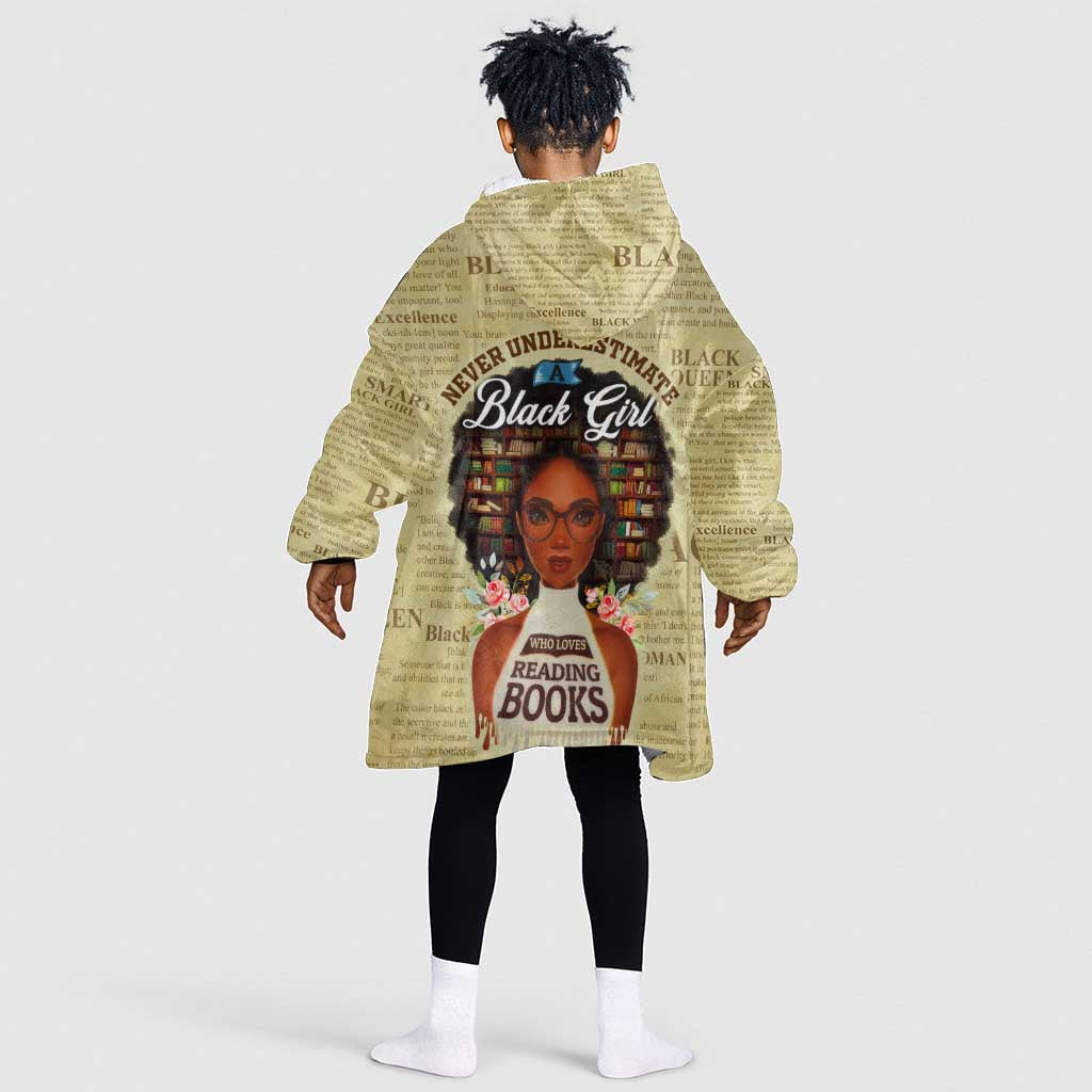Personalized Black Girl African KId Wearable Blanket Hoodie Never Underestimate A Book Lover