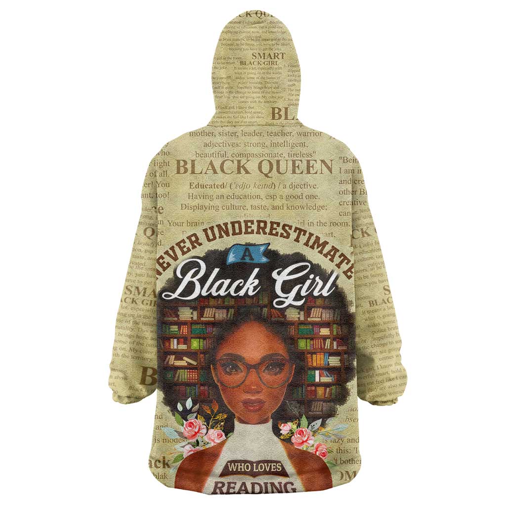 Personalized Black Girl African KId Wearable Blanket Hoodie Never Underestimate A Book Lover
