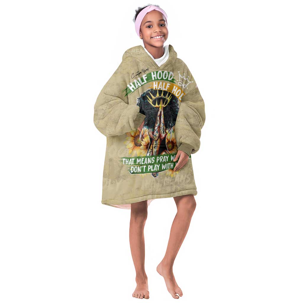Personalized African Women KId Wearable Blanket Hoodie Half Hood Half Holy