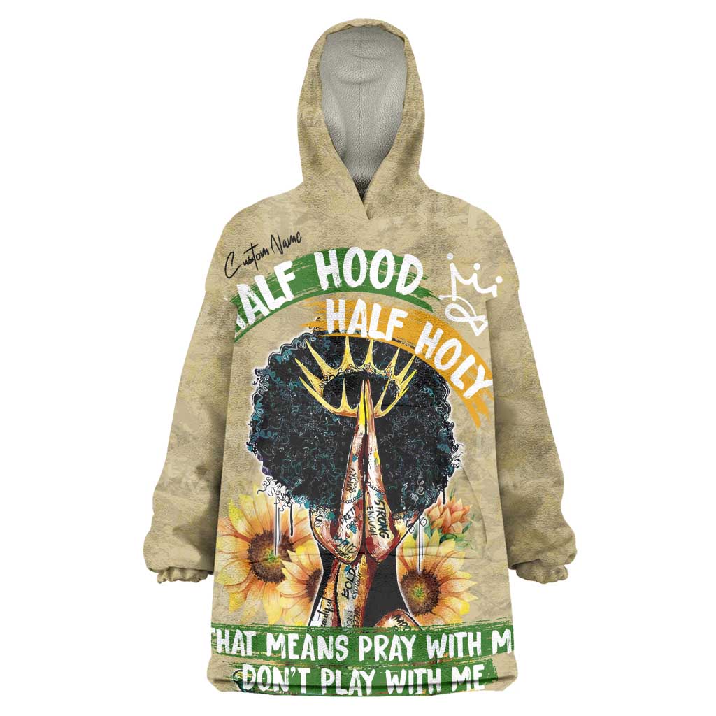 Personalized African Women KId Wearable Blanket Hoodie Half Hood Half Holy