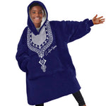 Printed Dashiki African KId Wearable Blanket Hoodie Blue