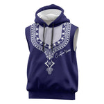 Printed Dashiki African Sleeveless Hoodie Blue - African Pride