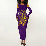 Anubis and Horus Long Sleeve Bodycon Dress Egyptian God Purple DT02