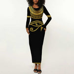 Eyes Of Horus Long Sleeve Bodycon Dress Egyptian Art DT02