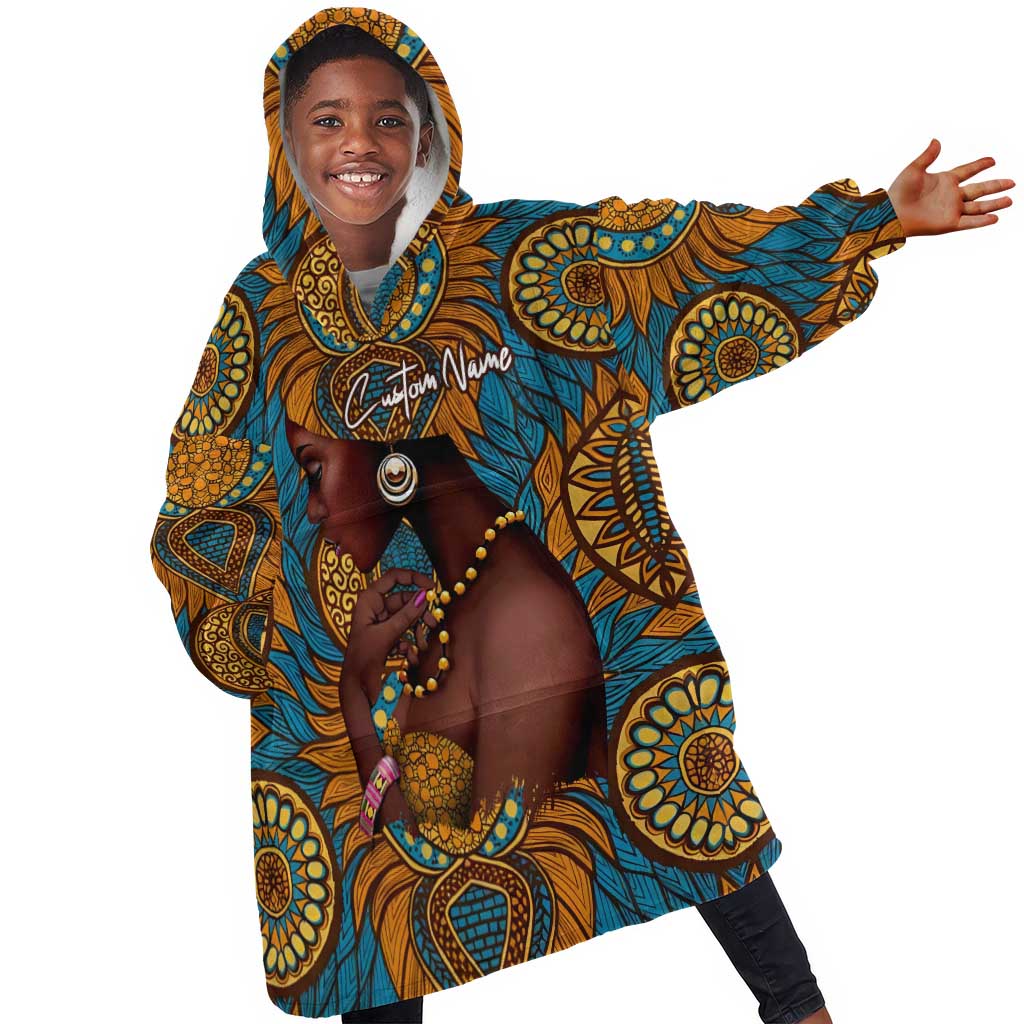 Personalized Black Girl Flora KId Wearable Blanket Hoodie African Women