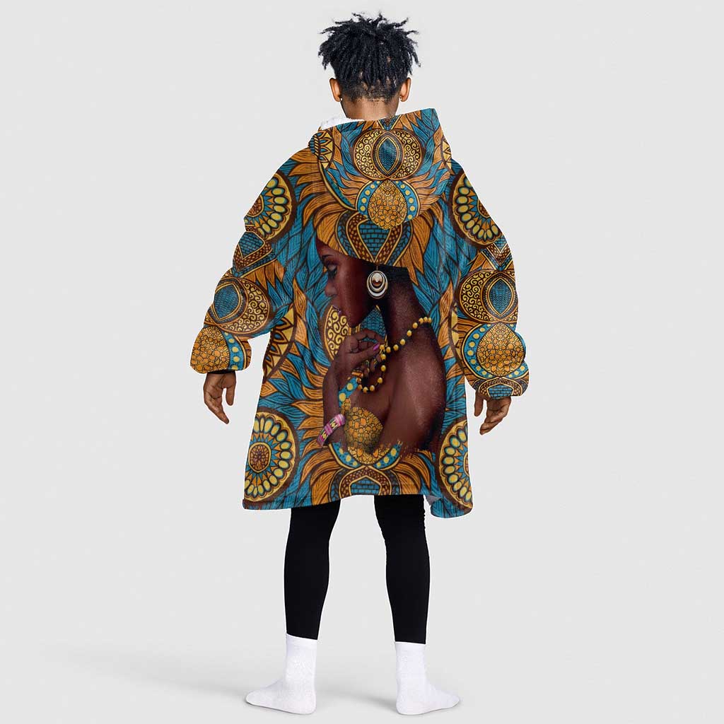 Personalized Black Girl Flora KId Wearable Blanket Hoodie African Women