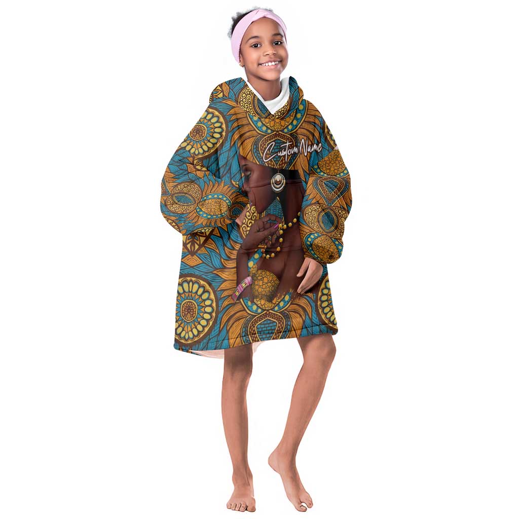 Personalized Black Girl Flora KId Wearable Blanket Hoodie African Women