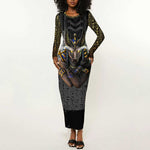 Anubis Long Sleeve Bodycon Dress Egypt Pattern Black DT02