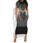 Anubis Short Sleeve Bodycon Dress Egypt Pattern Black DT02