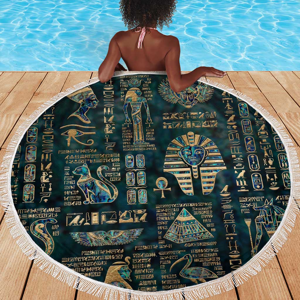 Egyptian Hieroglyphs And Deities Beach Blanket