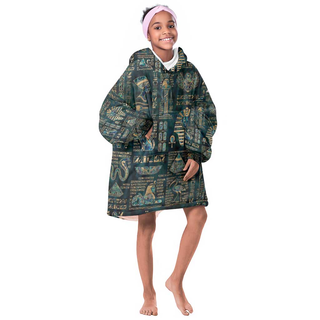 Egyptian Hieroglyphs And Deities KId Wearable Blanket Hoodie