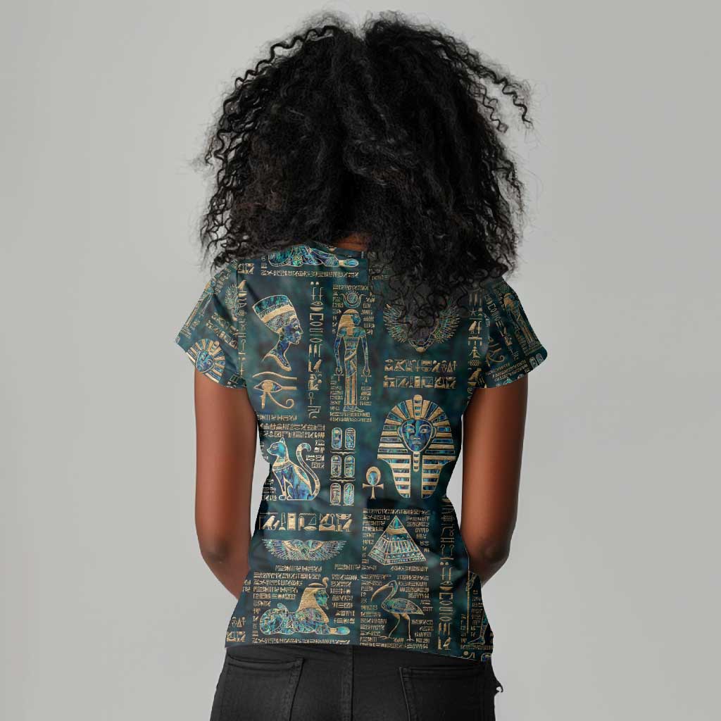 Egyptian Hieroglyphs And Deities Women V-Neck T-Shirt