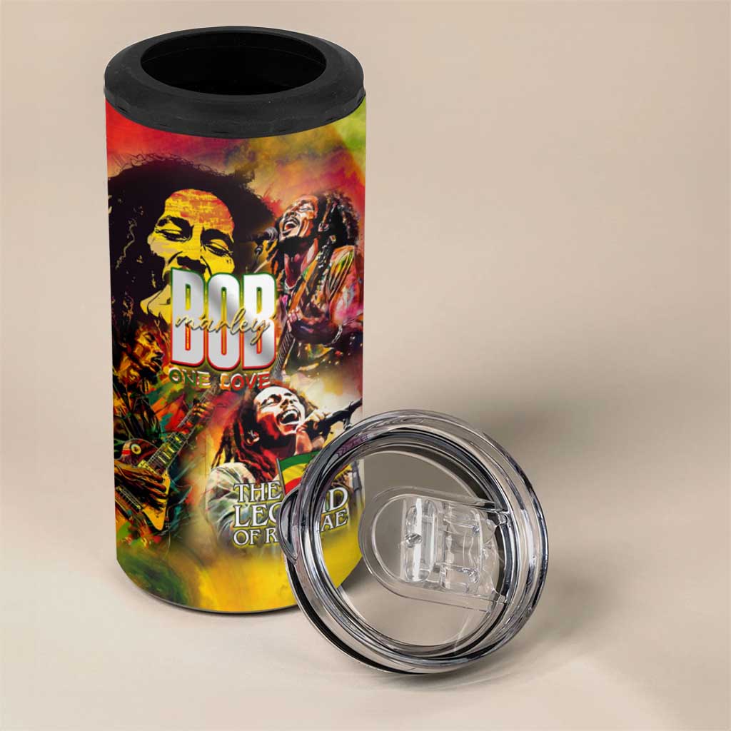 The Legend of Reggae One Love 4 in 1 Can Cooler Tumbler Bob Colorful Art