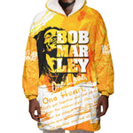 Legend Bob Reggae Afro Wearable Blanket Hoodie One Love One Heart Tropical Leaf