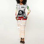 Afro King of Reggae Legend Bob Long Sleeve Bodycon Dress Rastafari Lion Cannabis Typography Style