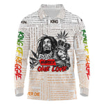 Afro King of Reggae Legend Bob Long Sleeve Polo Shirt Rastafari Lion Cannabis Typography Style