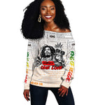 Afro King of Reggae Legend Bob Off Shoulder Sweater Rastafari Lion Cannabis Typography Style