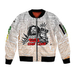Afro King of Reggae Legend Bob Sleeve Zip Bomber Jacket Rastafari Lion Cannabis Typography Style