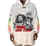 Afro King of Reggae Legend Bob Wearable Blanket Hoodie Rastafari Lion Cannabis Typography Style