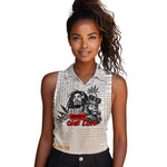 Afro King of Reggae Legend Bob Women Sleeveless Polo Shirt Rastafari Lion Cannabis Typography Style