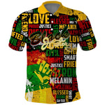 Black History Month Africa Polo Shirt Strength Love and Justice Typography