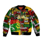 Black History Month Africa Sleeve Zip Bomber Jacket Strength Love and Justice Typography
