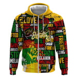 Black History Month Africa Zip Hoodie Strength Love and Justice Typography