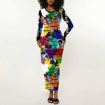 Black History Month African American Long Sleeve Bodycon Dress Paint Splashes DT02