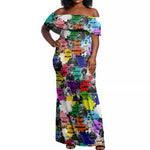 Black History Month African American Off Shoulder Maxi Dress Paint Splashes