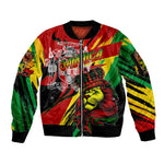 Afro Jamaica Lion Sleeve Zip Bomber Jacket Coat Of Arms Rastafarianism
