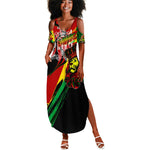 Afro Jamaica Lion Summer Maxi Dress Coat Of Arms Rastafarianism