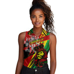 Afro Jamaica Lion Women Sleeveless Polo Shirt Coat Of Arms Rastafarianism