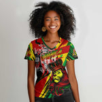Afro Jamaica Lion Women V-Neck T-Shirt Coat Of Arms Rastafarianism