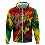 Afro Jamaica Lion Zip Hoodie Coat Of Arms Rastafarianism