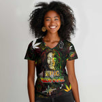 King Of Reggae Legend Bob Women V-Neck T-Shirt Peace and Love