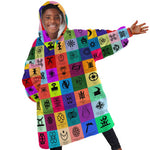 Multi Color Adinkra Symbols KId Wearable Blanket Hoodie African Adrinkra