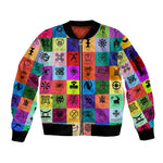 Multi Color Adinkra Symbols Sleeve Zip Bomber Jacket African Adrinkra