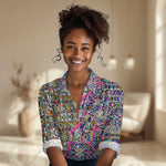 African Ndebele Pattern Women Casual Shirt DT02
