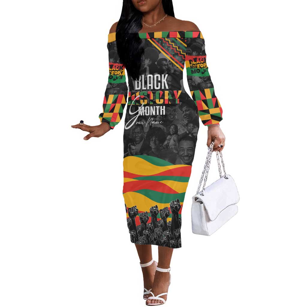 black history month dress Personalized Off The Shoulder Long Sleeve with African American Heroes by AfricanPride Show your cultural pride Size:46 Long Milumia Women's Polka Dots Member-11.25