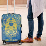 Personalized Egyptian Pharaoh Luggage Cover with Mandala and Eye of Horus in Blue
