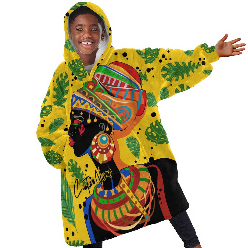 Personalized African Woman KId Wearable Blanket Hoodie Tropical Style
