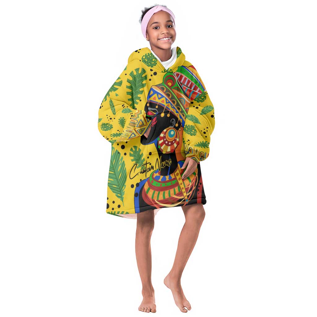 Personalized African Woman KId Wearable Blanket Hoodie Tropical Style